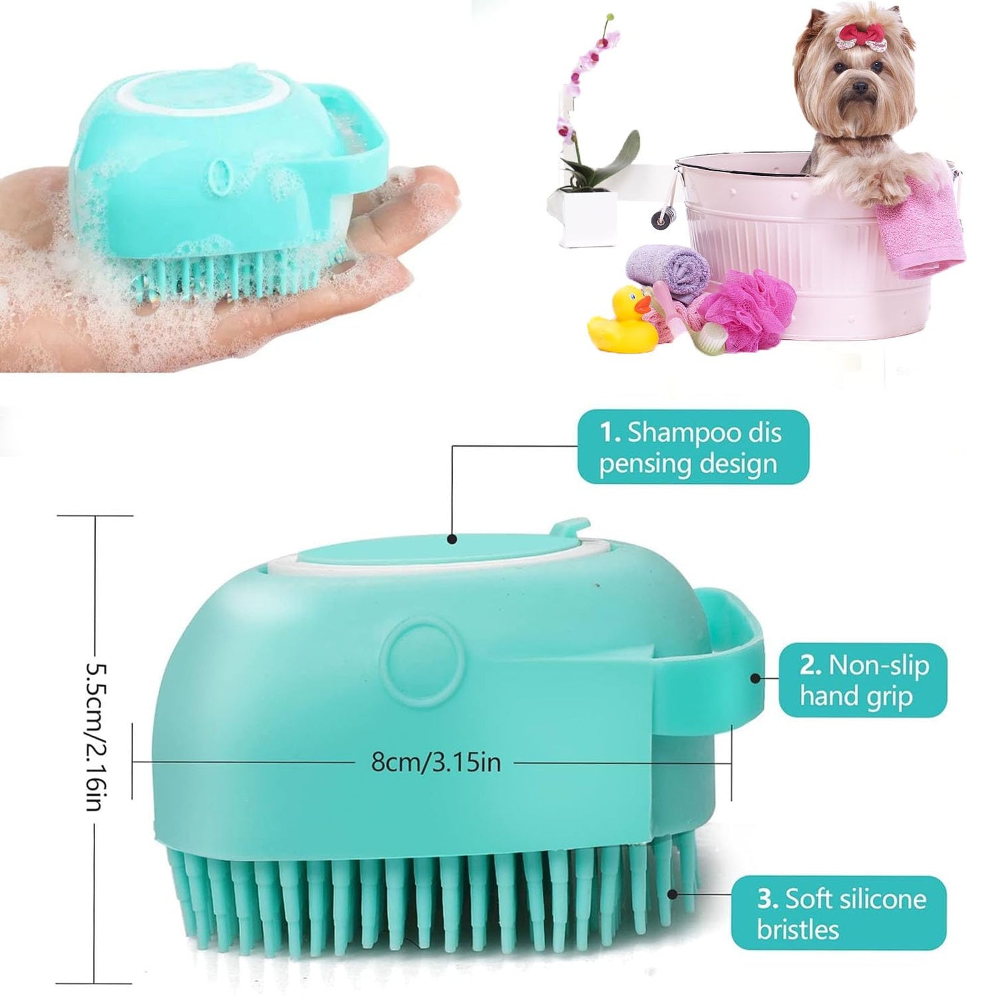 Dog Bath Brush with Shampoo Dispenser – Soft Silicone