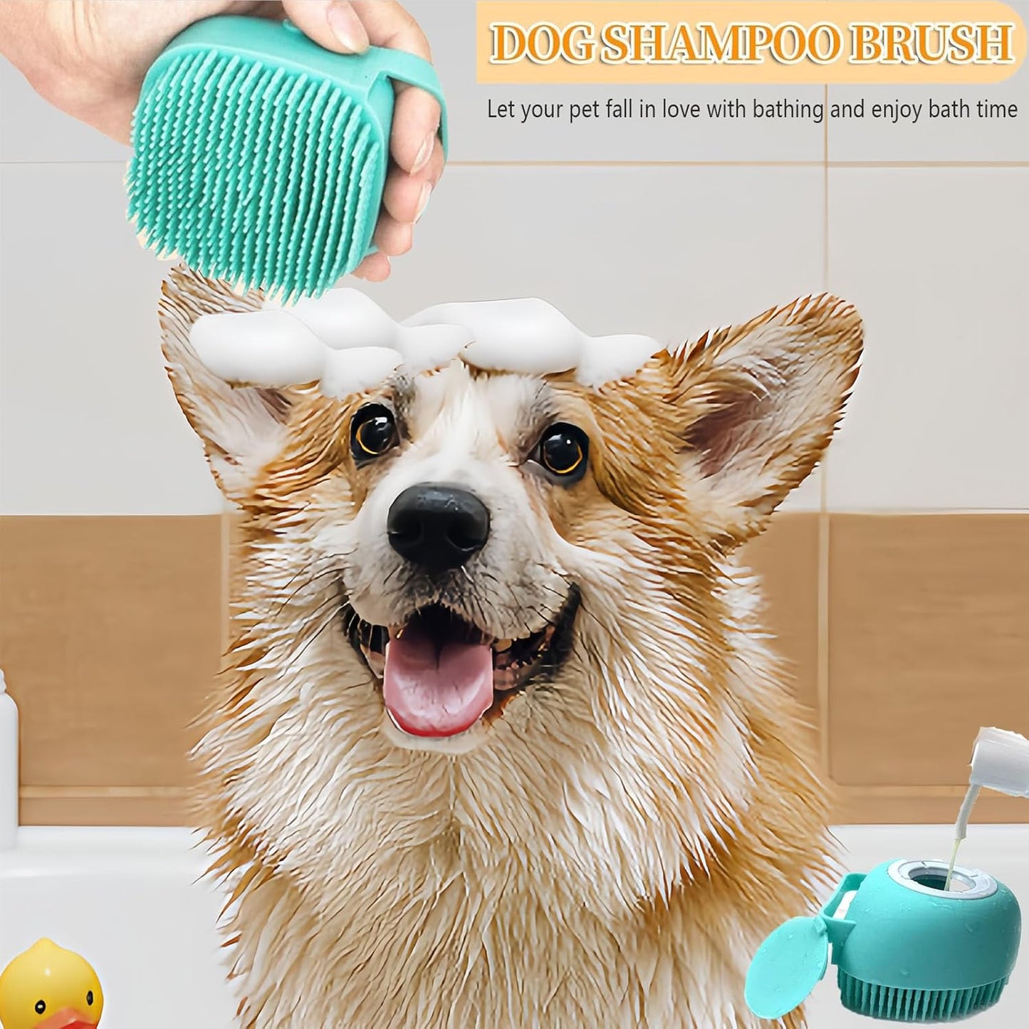 Dog Bath Brush with Shampoo Dispenser – Soft Silicone