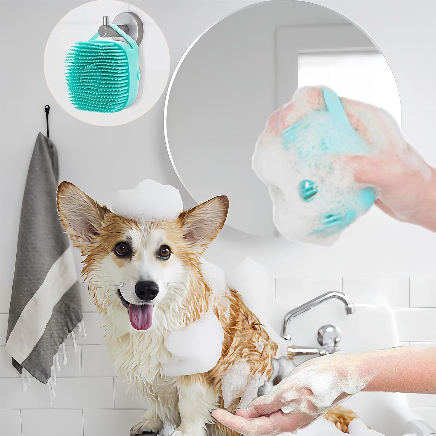 Dog Bath Brush with Shampoo Dispenser – Soft Silicone