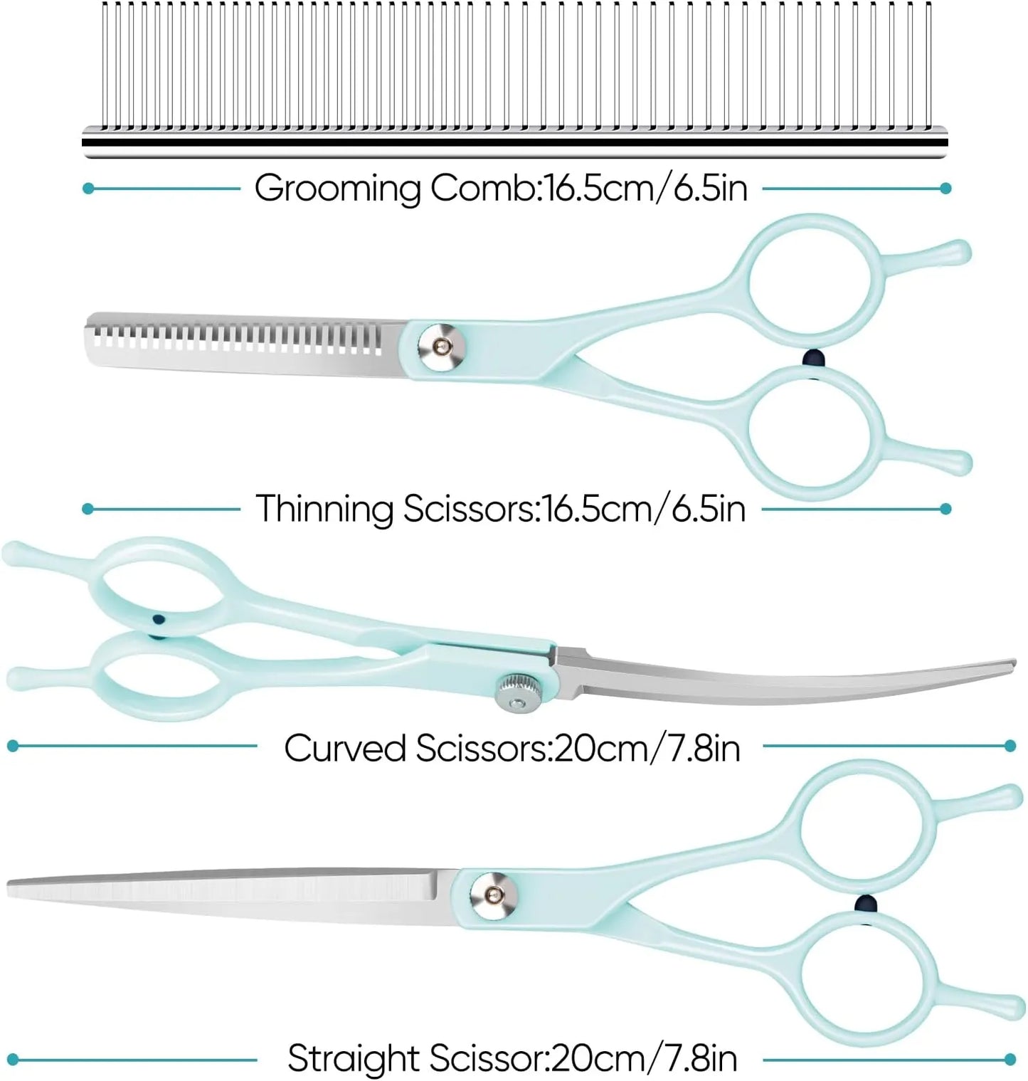 Dog Grooming Scissors Kit – 4-Piece Pro Set with Comb & Curved Tools