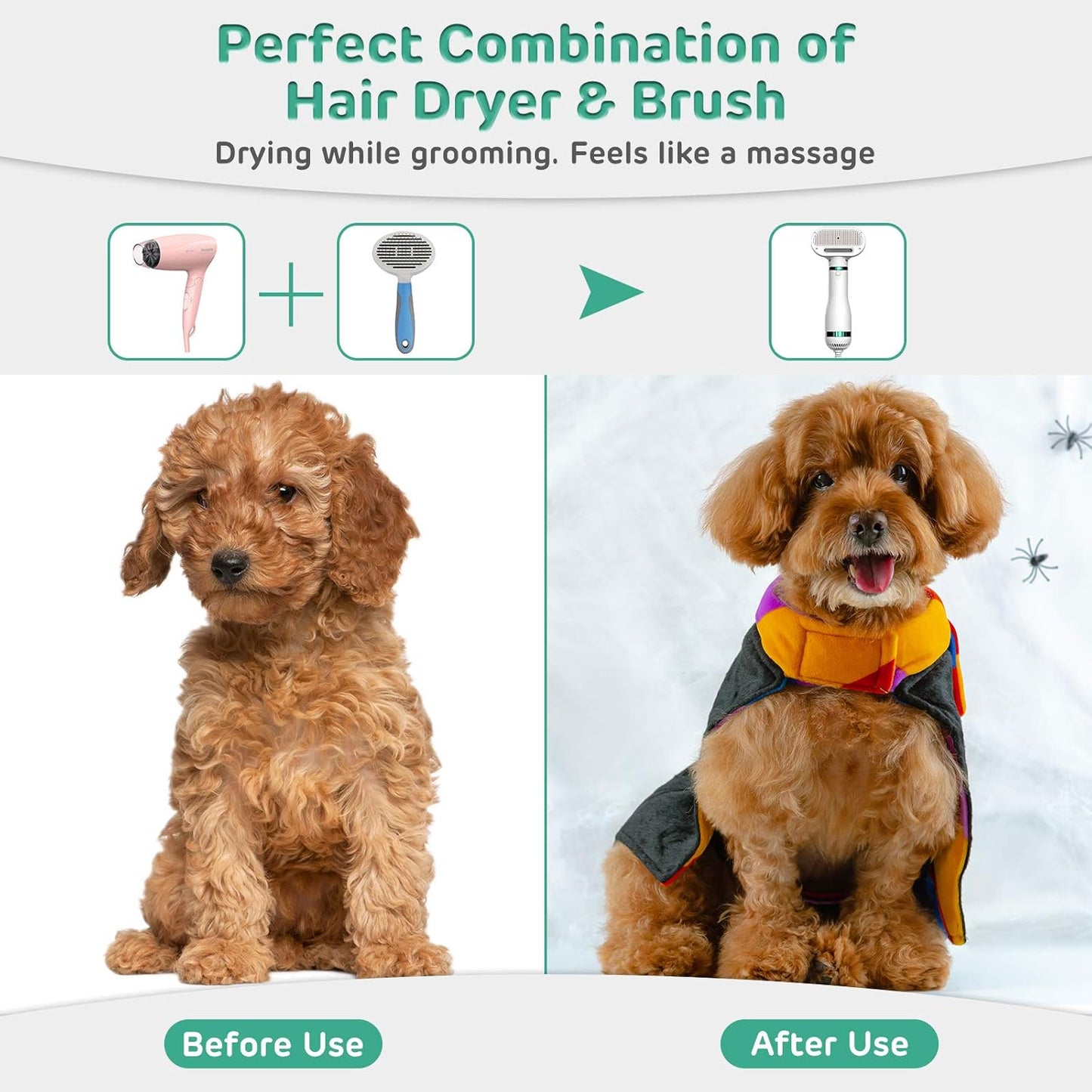 Dog Hair Dryer with Brush – 3 Heat Settings & One-Touch Cleanup