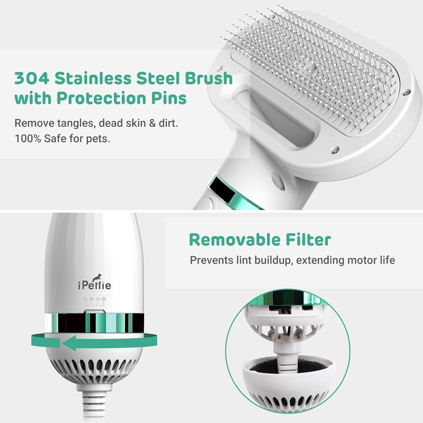 Dog Hair Dryer with Brush – 3 Heat Settings & One-Touch Cleanup
