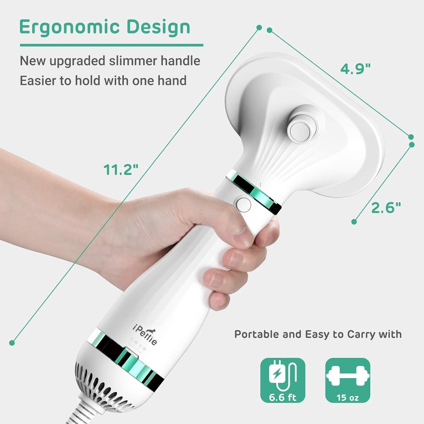 Dog Hair Dryer with Brush – 3 Heat Settings & One-Touch Cleanup