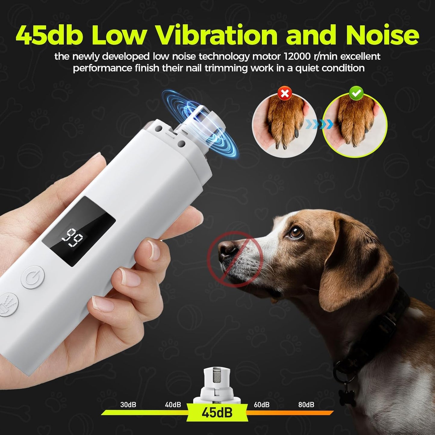 Quiet Dog Nail Grinder with LED Light | USB Rechargeable