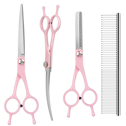 Dog Grooming Scissors Kit – 4-Piece Pro Set with Comb & Curved Tools