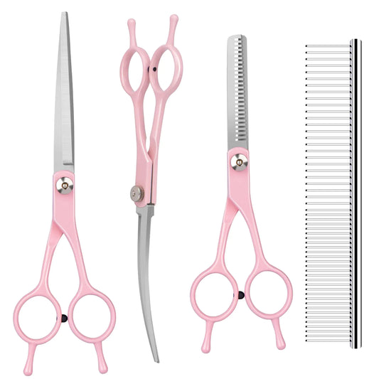 Dog Grooming Scissors Kit – 4-Piece Pro Set with Comb & Curved Tools