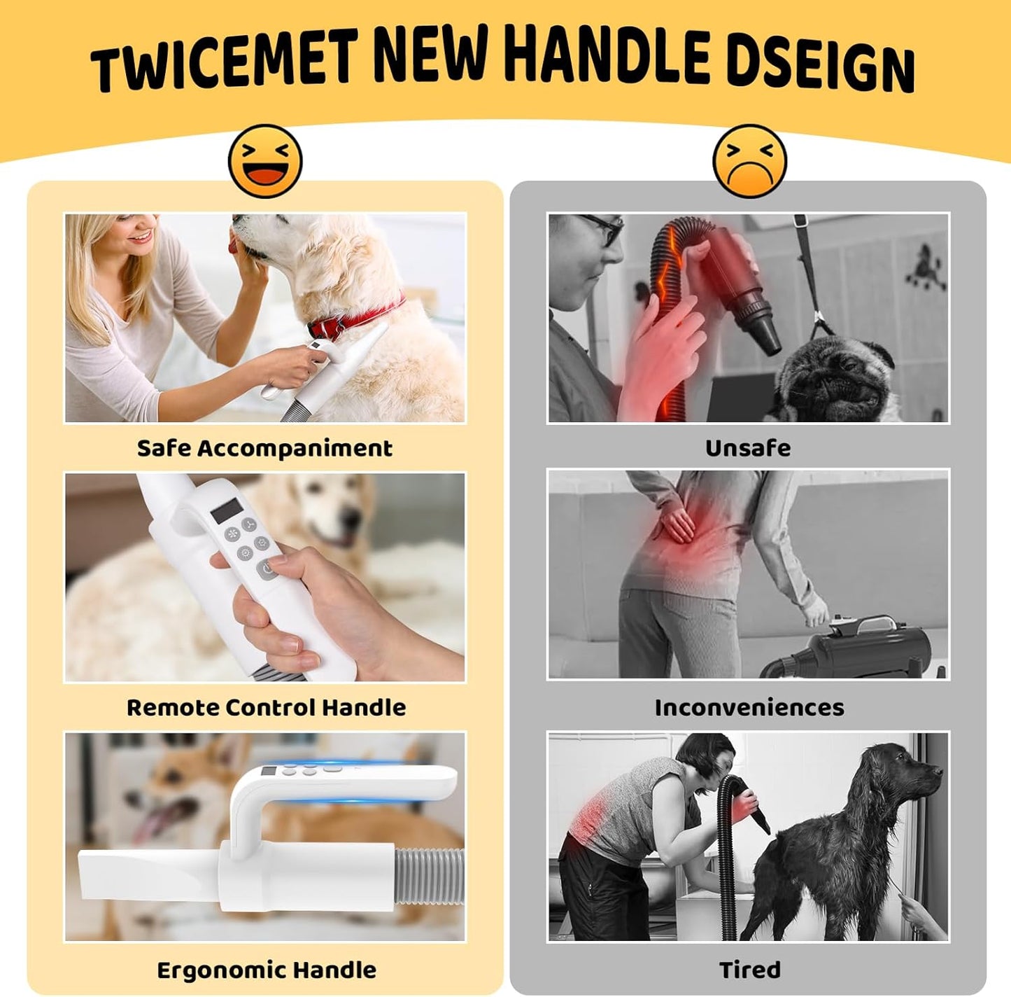 4-in-1 High-Velocity Dog Hair Dryer with Smart Handle & Ion Tech