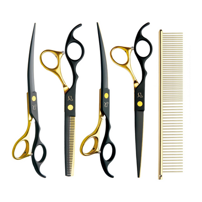 Dog Grooming Shears – Curved & Thinning Set