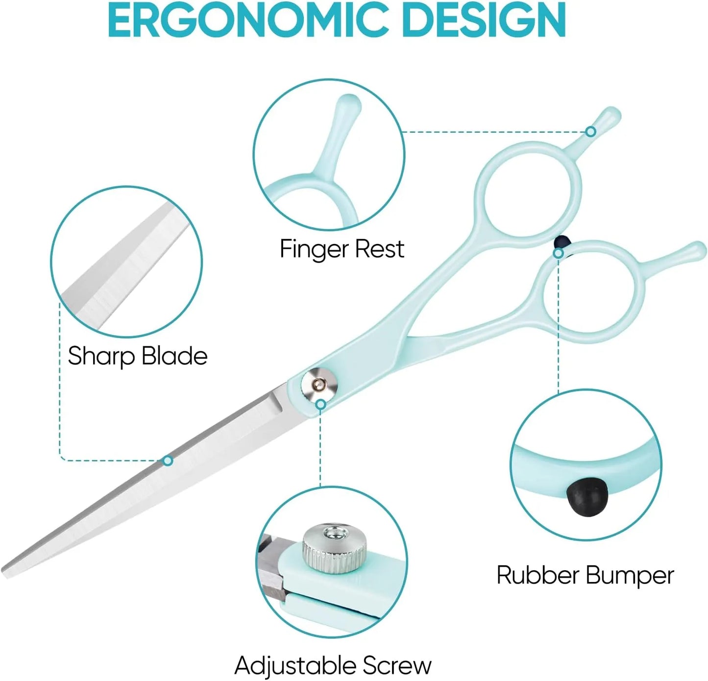 Dog Grooming Scissors Kit – 4-Piece Pro Set with Comb & Curved Tools