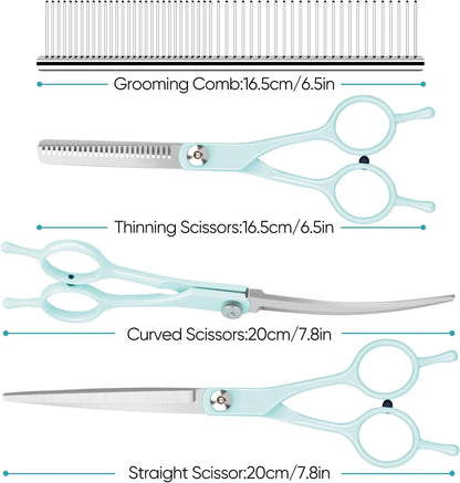 Dog Grooming Scissors Kit – 4-Piece Pro Set with Comb & Curved Tools