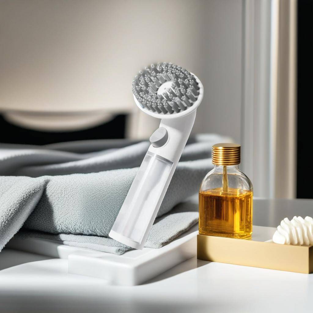 2-in-1 dog bath brush with shampoo dispenser – soft silicone grooming tool for easy at-home grooming in white and grey