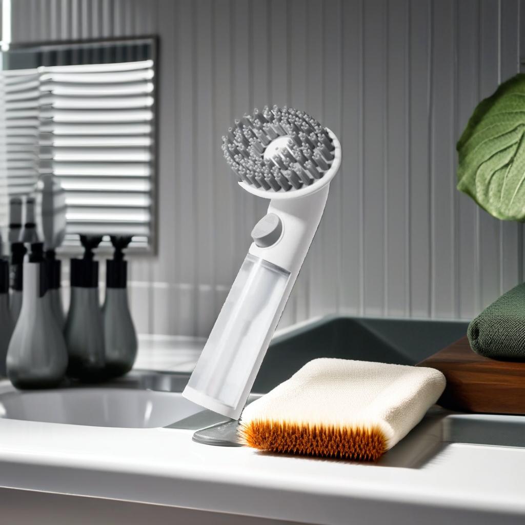 2-in-1 dog bath brush with soft silicone bristles and built-in shampoo dispenser for easy at-home grooming