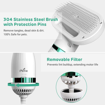 Dog Hair Dryer with Brush – 3 Heat Settings & One-Touch Cleanup