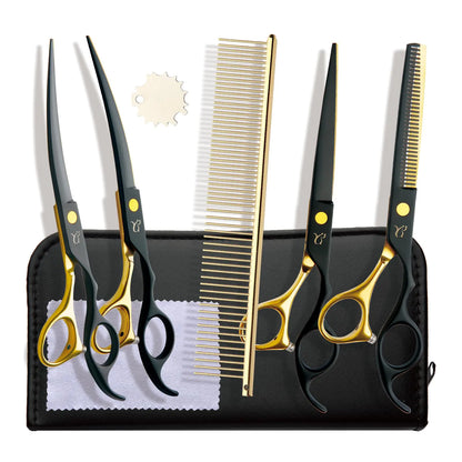 Dog Grooming Shears – Curved & Thinning Set