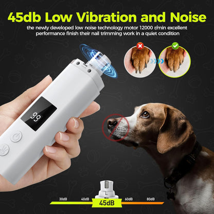 Quiet Dog Nail Grinder with LED Light | USB Rechargeable