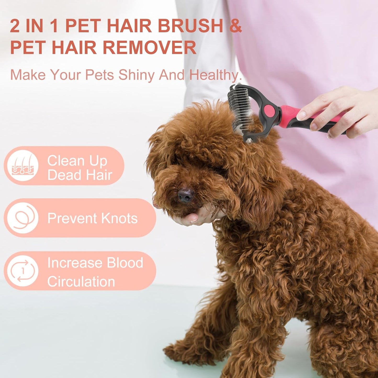 Double-Sided Pet Deshedding & Dematting Brush – Pink
