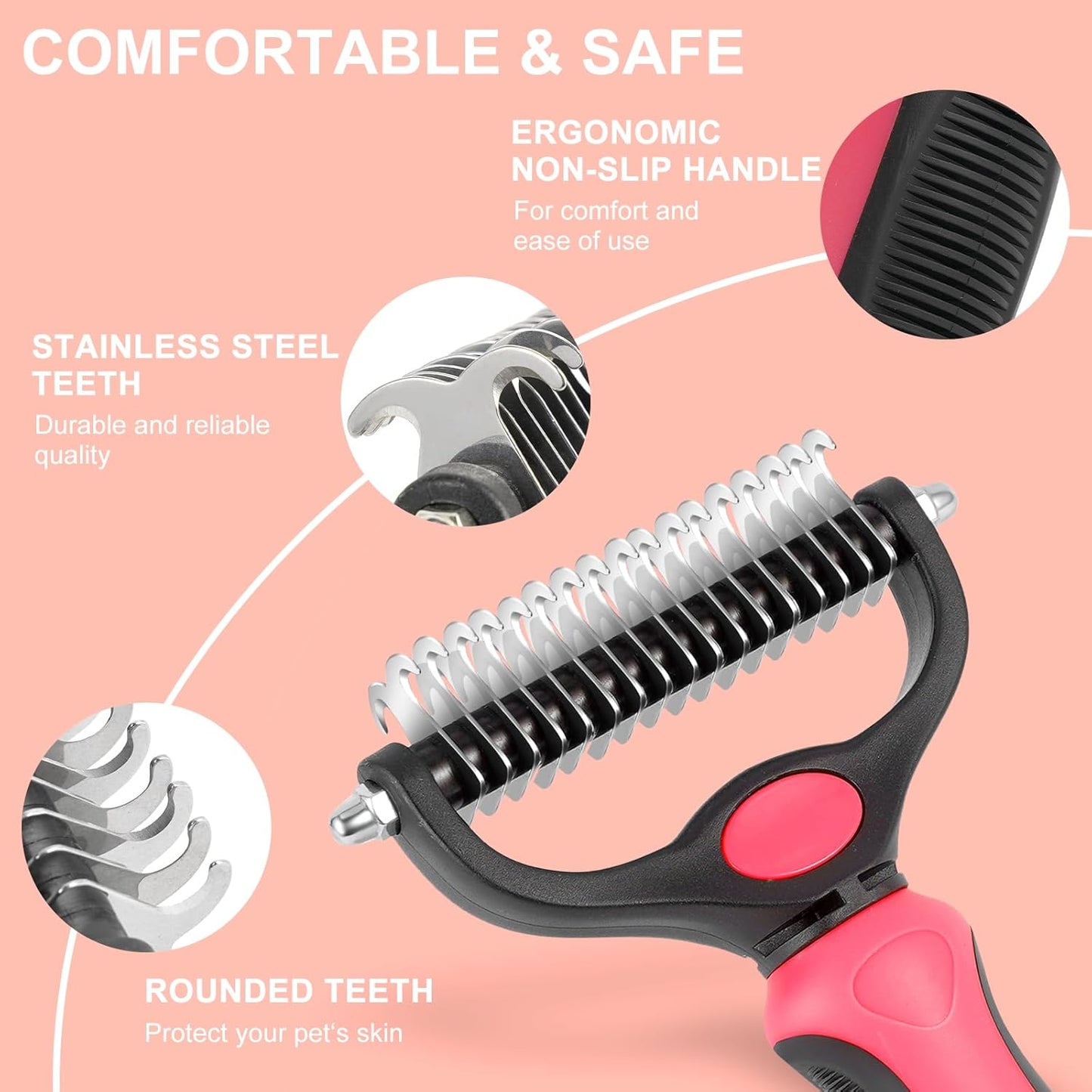 Double-Sided Pet Deshedding & Dematting Brush – Pink