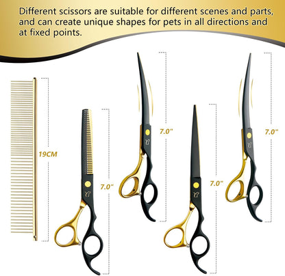 Dog Grooming Shears – Curved & Thinning Set