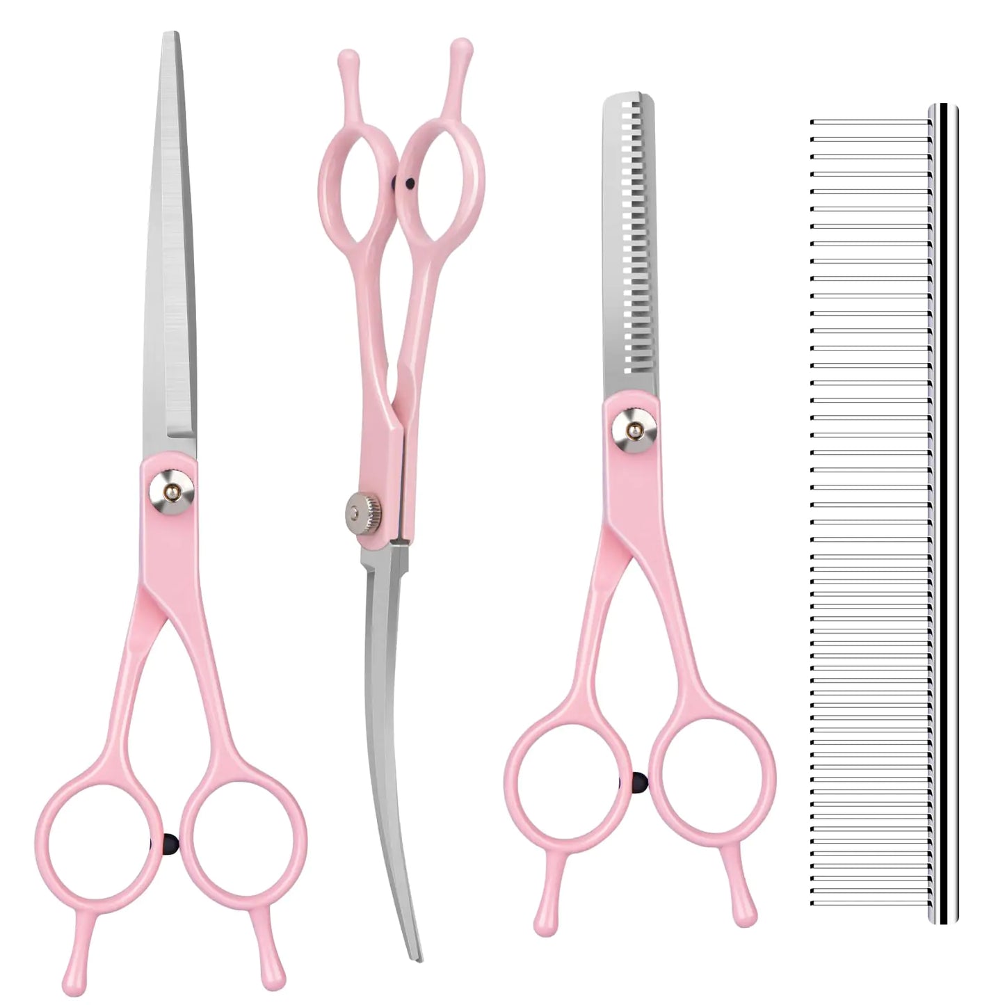 Dog Grooming Scissors Kit – 4-Piece Pro Set with Comb & Curved Tools